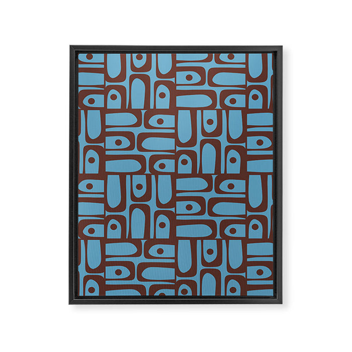 Eclectic Mid Century Modern Piquet Multi Pattern in Blue and Brown Framed Canvas Print Gallery Image 1