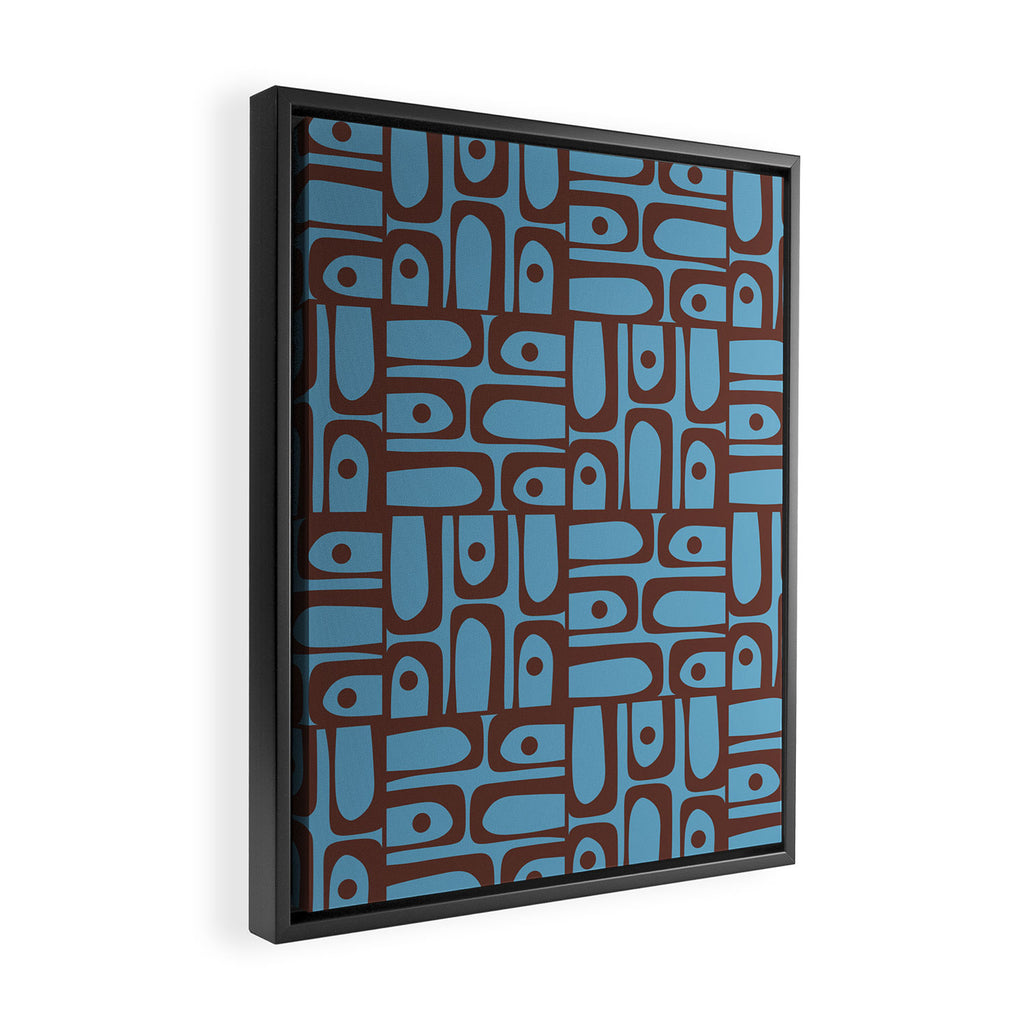 Eclectic Mid Century Modern Piquet Multi Pattern in Blue and Brown Framed Canvas Print Gallery Image 2