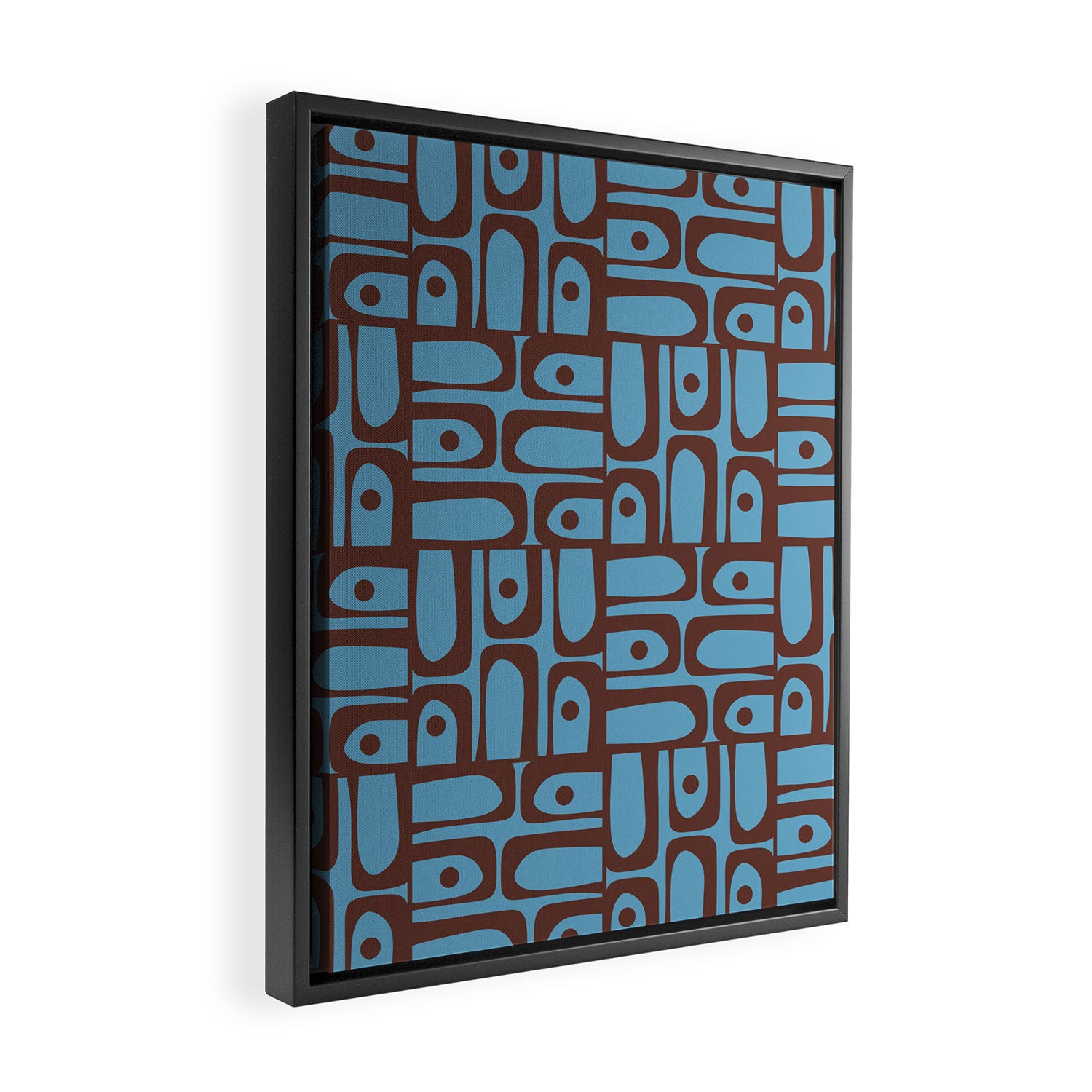 Eclectic Mid Century Modern Piquet Multi Pattern in Blue and Brown Framed Canvas Print Gallery Image 2