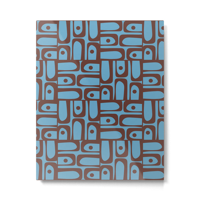 Eclectic Mid Century Modern Piquet Multi Pattern in Blue and Brown Metal Print Gallery Image 1