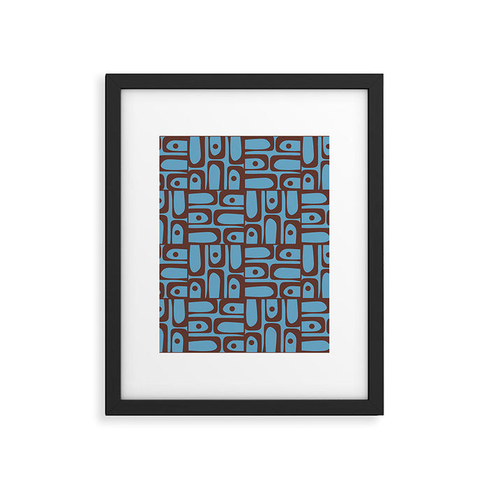 Eclectic Mid Century Modern Piquet Multi Pattern in Blue and Brown Framed Art Print Gallery Image 1