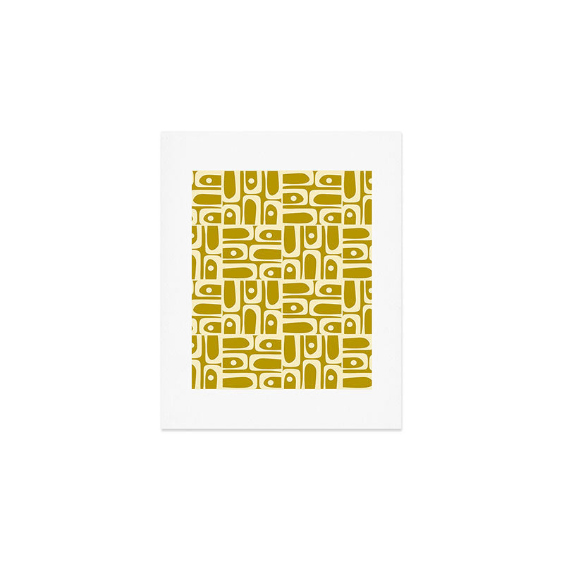 Eclectic Mid Century Modern Piquet Multi Pattern in Chartreuse and Cream Art Print Gallery Image 1