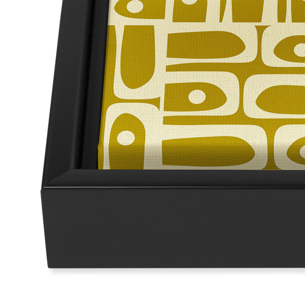 Eclectic Mid Century Modern Piquet Multi Pattern in Chartreuse and Cream Framed Canvas Print Gallery Image 3
