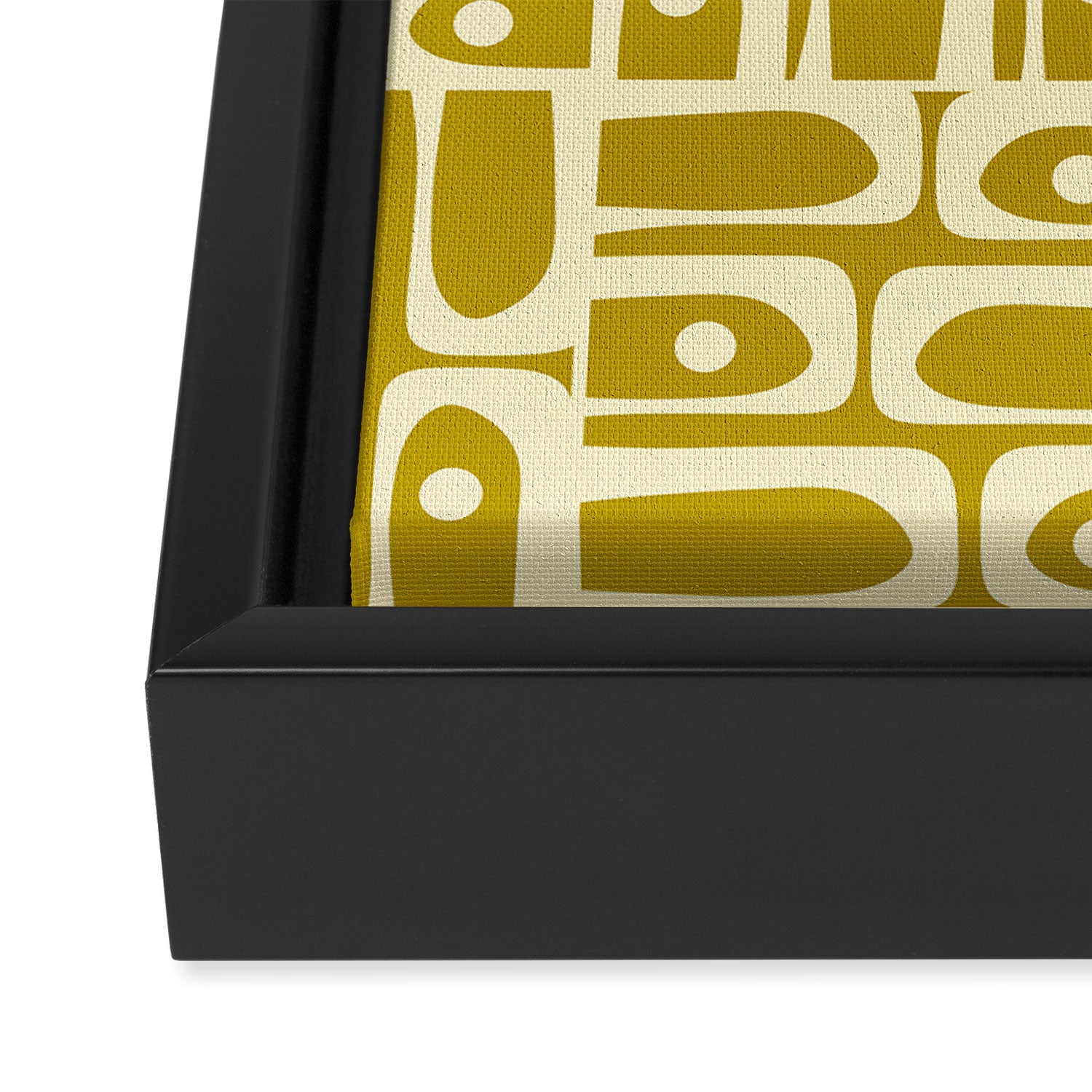 Eclectic Mid Century Modern Piquet Multi Pattern in Chartreuse and Cream Framed Canvas Print Gallery Image 3
