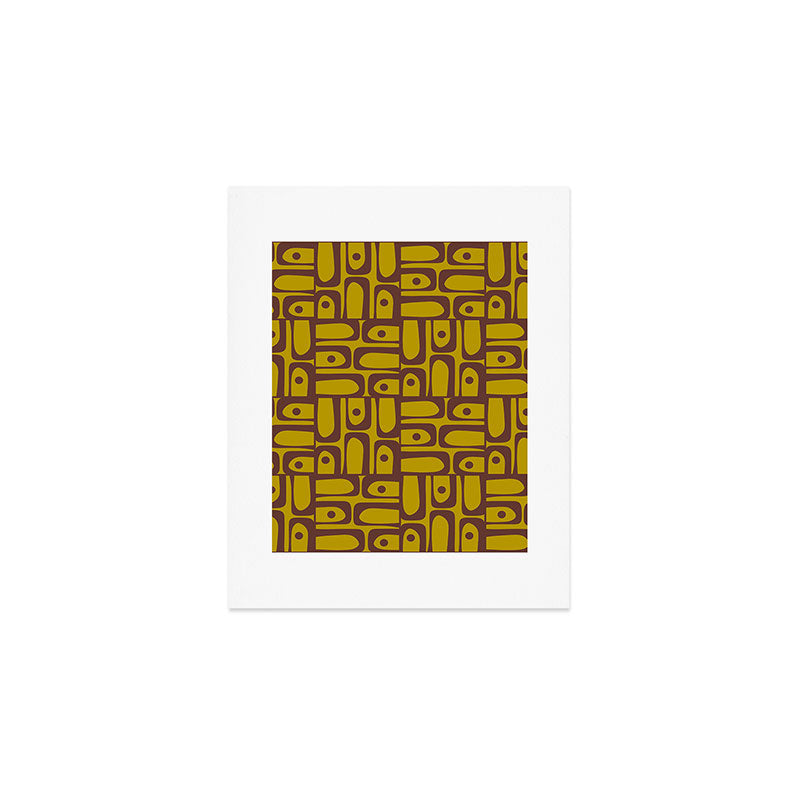 Eclectic Mid Century Modern Piquet Multi Pattern in Chartreuse Olive and Brown Art Print Gallery Image 1
