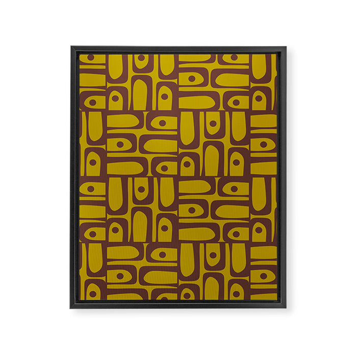 Eclectic Mid Century Modern Piquet Multi Pattern in Chartreuse Olive and Brown Framed Canvas Print Gallery Image 1