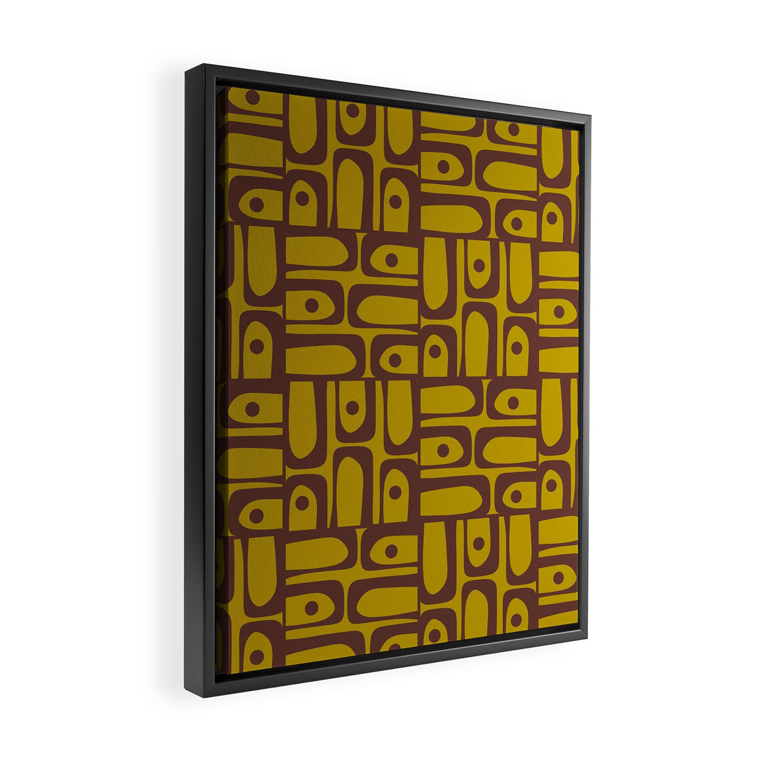 Eclectic Mid Century Modern Piquet Multi Pattern in Chartreuse Olive and Brown Framed Canvas Print Gallery Image 2