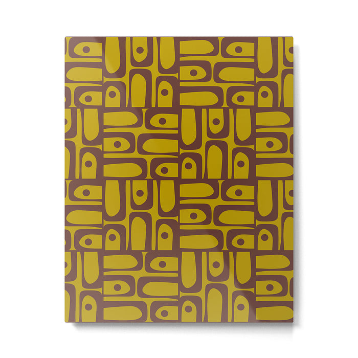 Eclectic Mid Century Modern Piquet Multi Pattern in Chartreuse Olive and Brown Metal Print Gallery Image 1