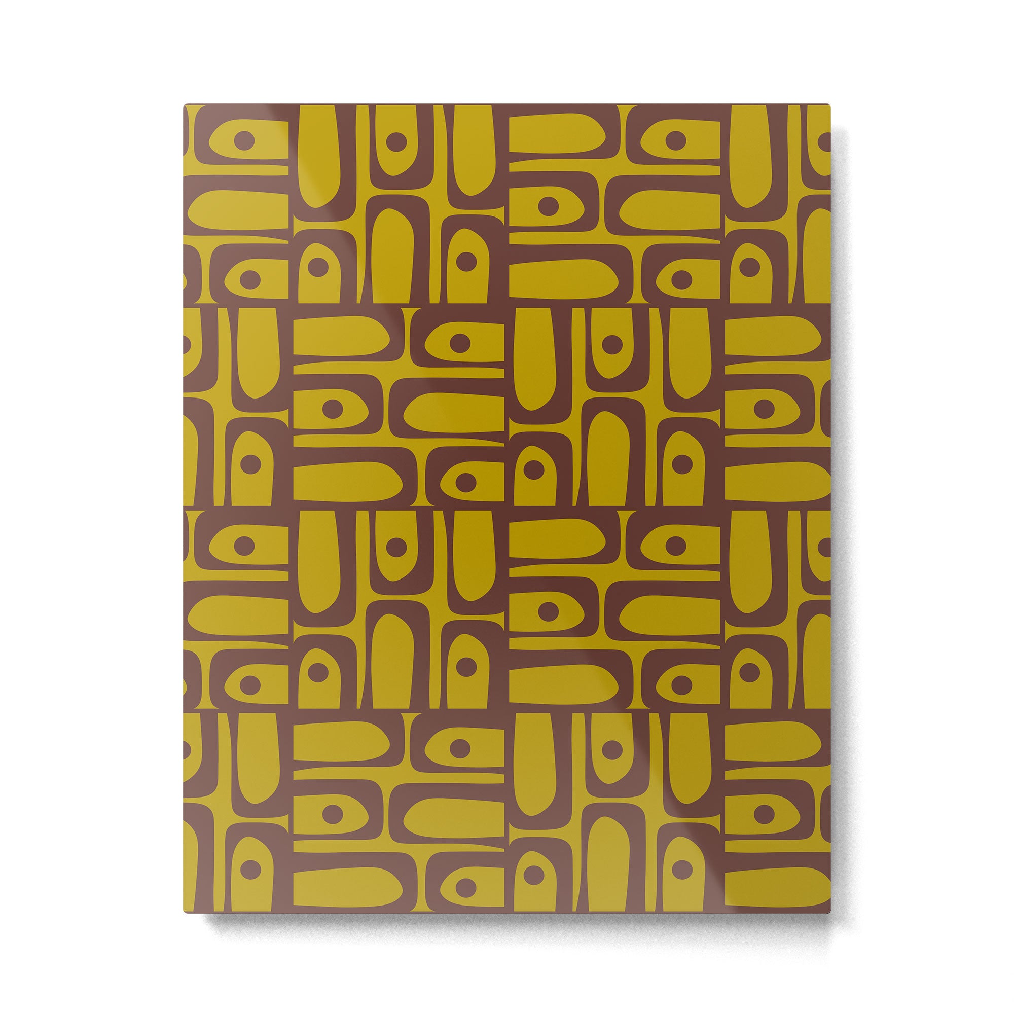 Eclectic Mid Century Modern Piquet Multi Pattern in Chartreuse Olive and Brown Metal Print Gallery Image 6