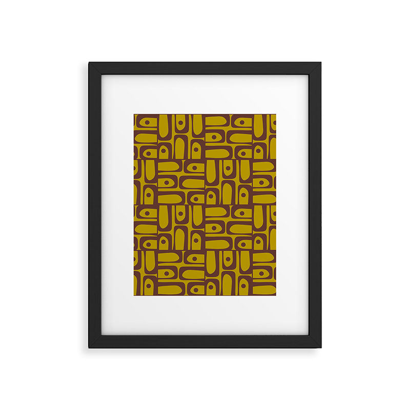 Eclectic Mid Century Modern Piquet Multi Pattern in Chartreuse Olive and Brown Framed Art Print Gallery Image 6