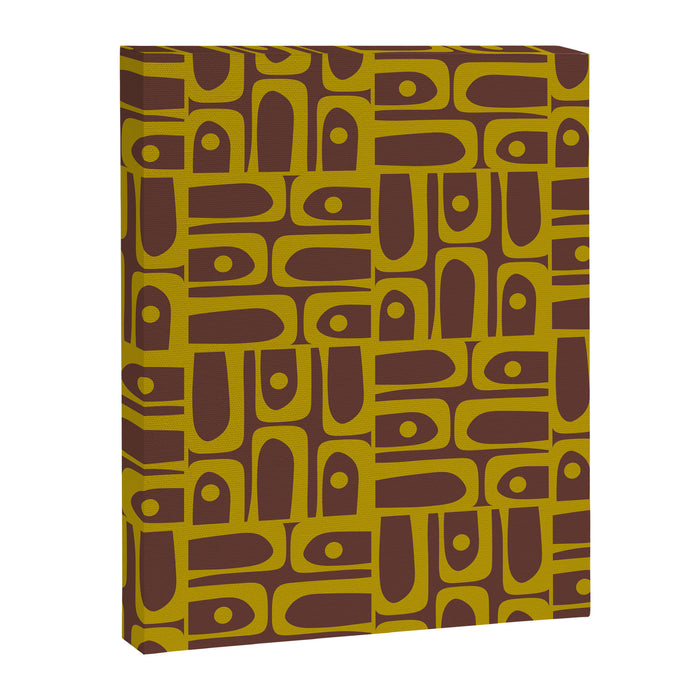 Eclectic Mid Century Modern Piquet Multi Pattern in Dark Brown and Chartreuse Olive Canvas Print Gallery Image 1