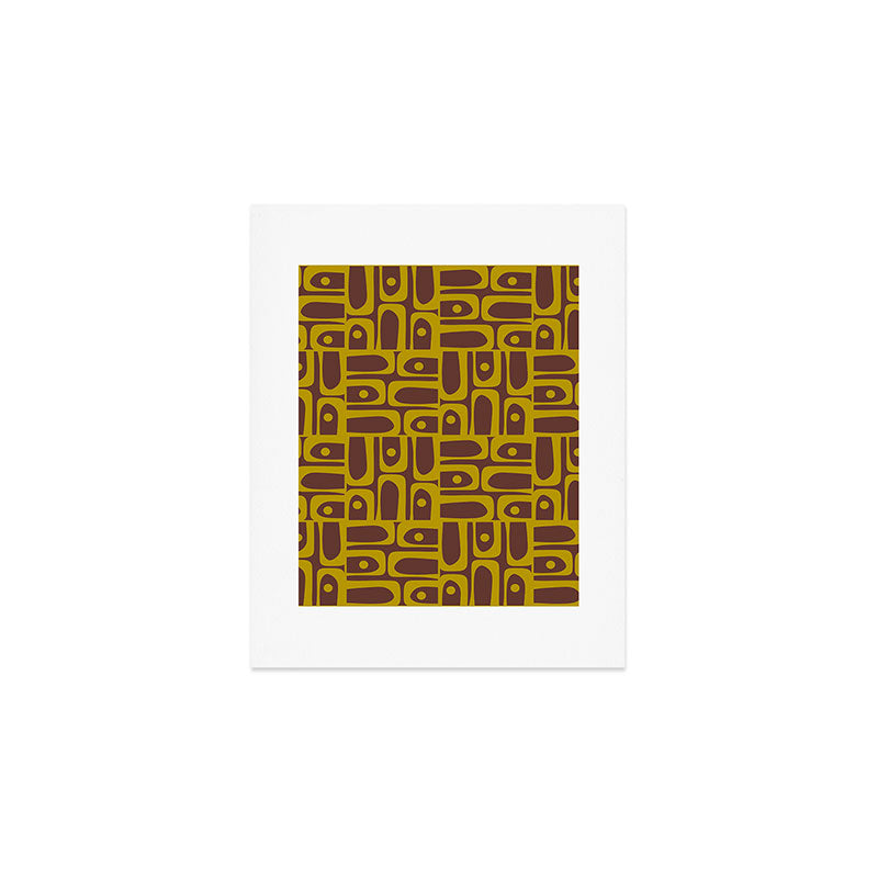 Eclectic Mid Century Modern Piquet Multi Pattern in Dark Brown and Chartreuse Olive Art Print Gallery Image 1