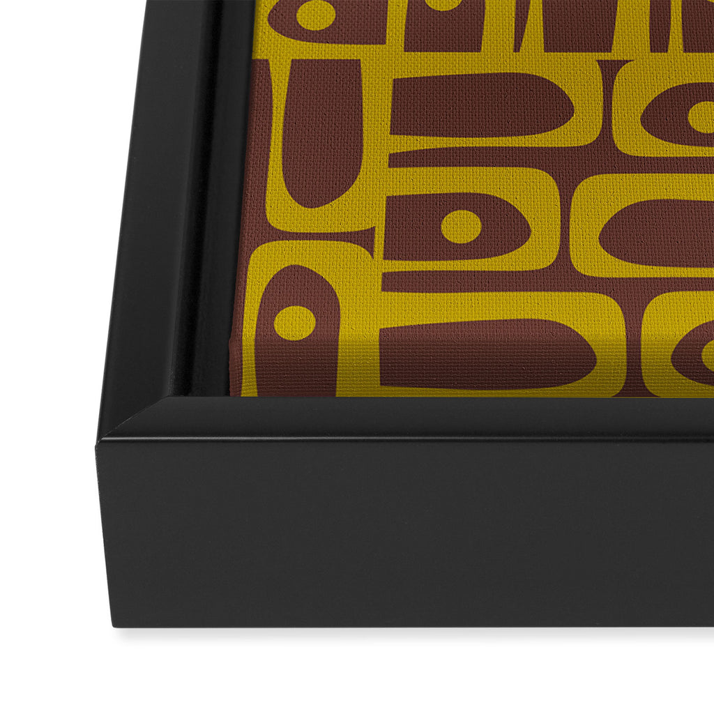 Eclectic Mid Century Modern Piquet Multi Pattern in Dark Brown and Chartreuse Olive Framed Canvas Print Gallery Image 3