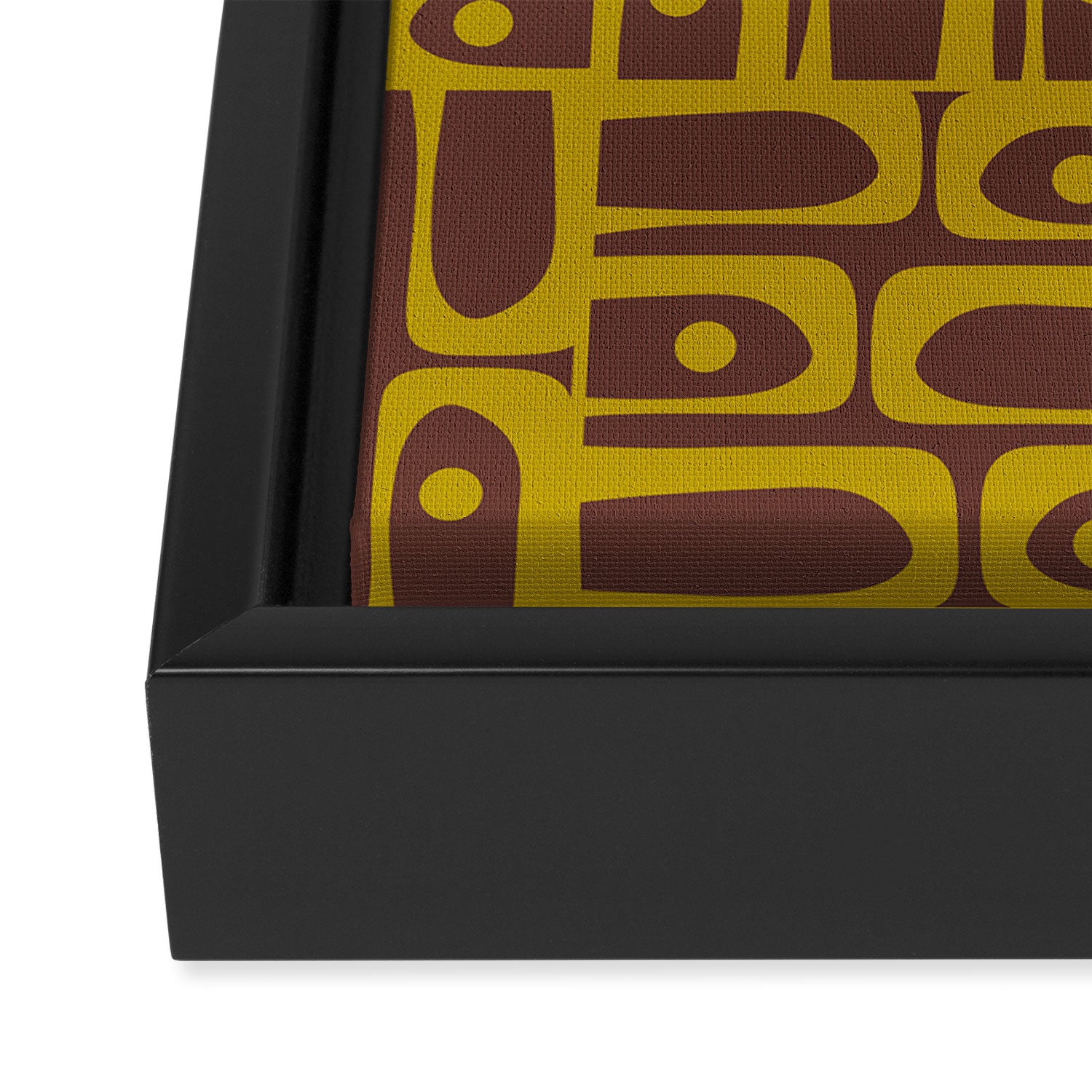 Eclectic Mid Century Modern Piquet Multi Pattern in Dark Brown and Chartreuse Olive Framed Canvas Print Gallery Image 3
