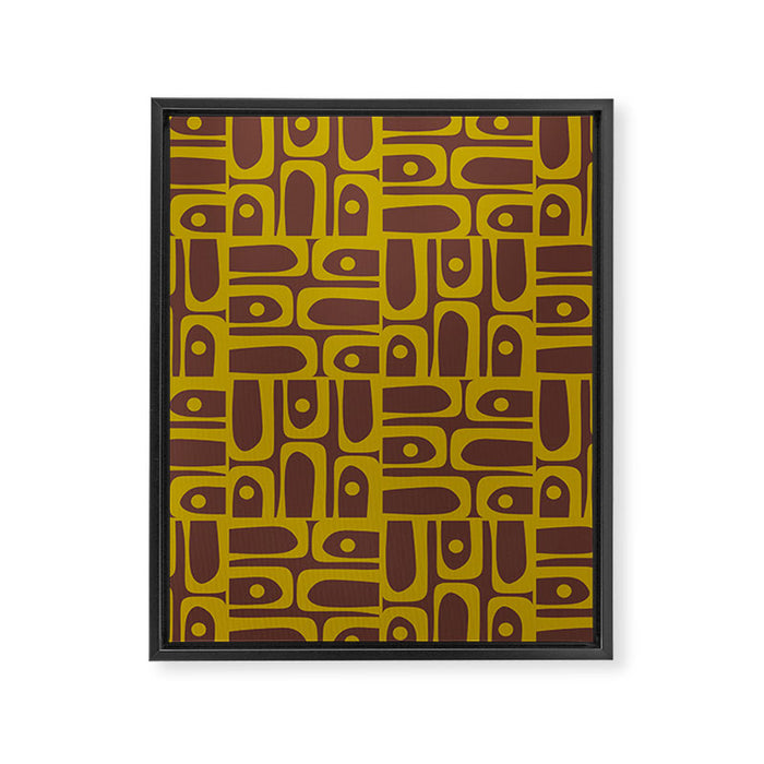 Eclectic Mid Century Modern Piquet Multi Pattern in Dark Brown and Chartreuse Olive Framed Canvas Print Gallery Image 1