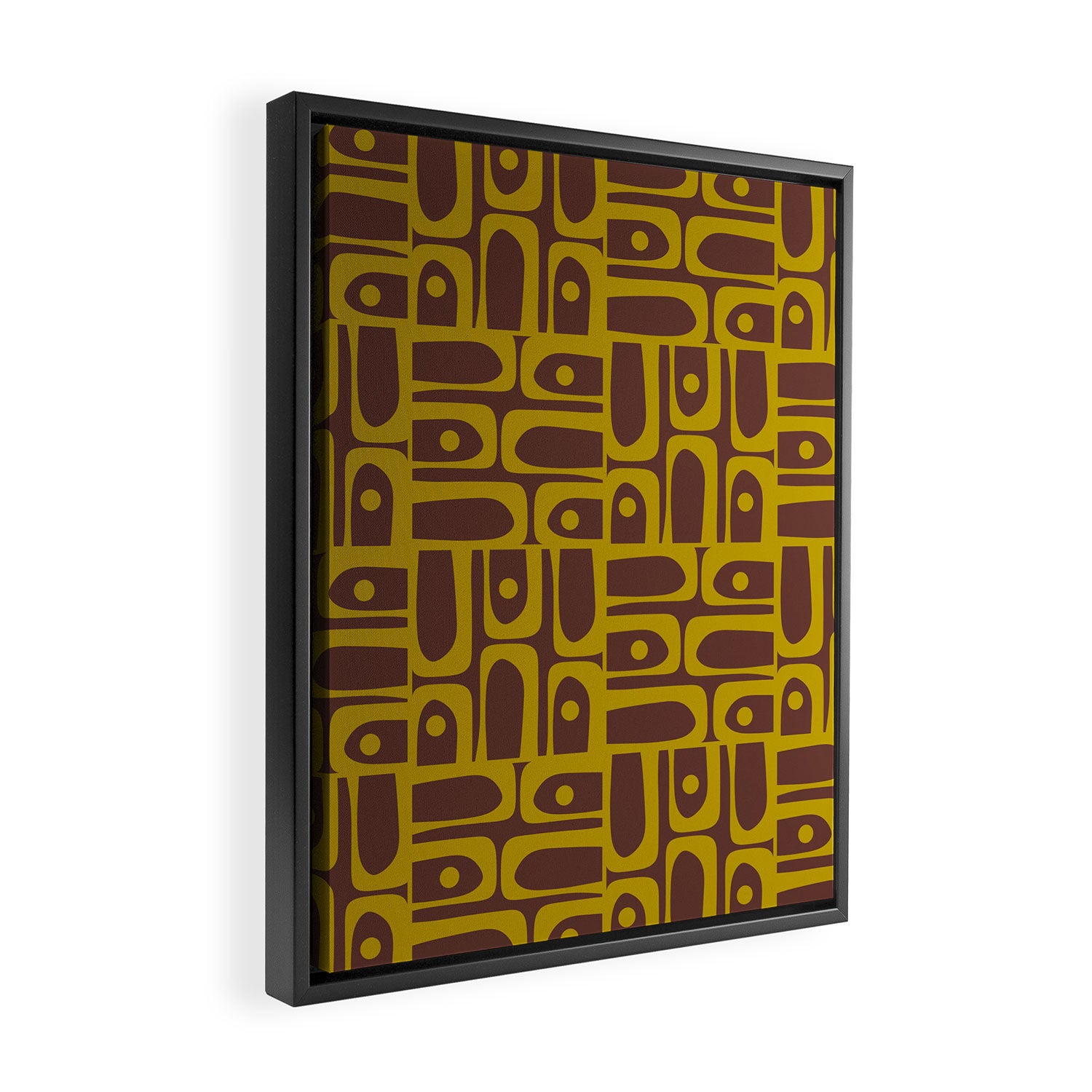 Eclectic Mid Century Modern Piquet Multi Pattern in Dark Brown and Chartreuse Olive Framed Canvas Print Gallery Image 2