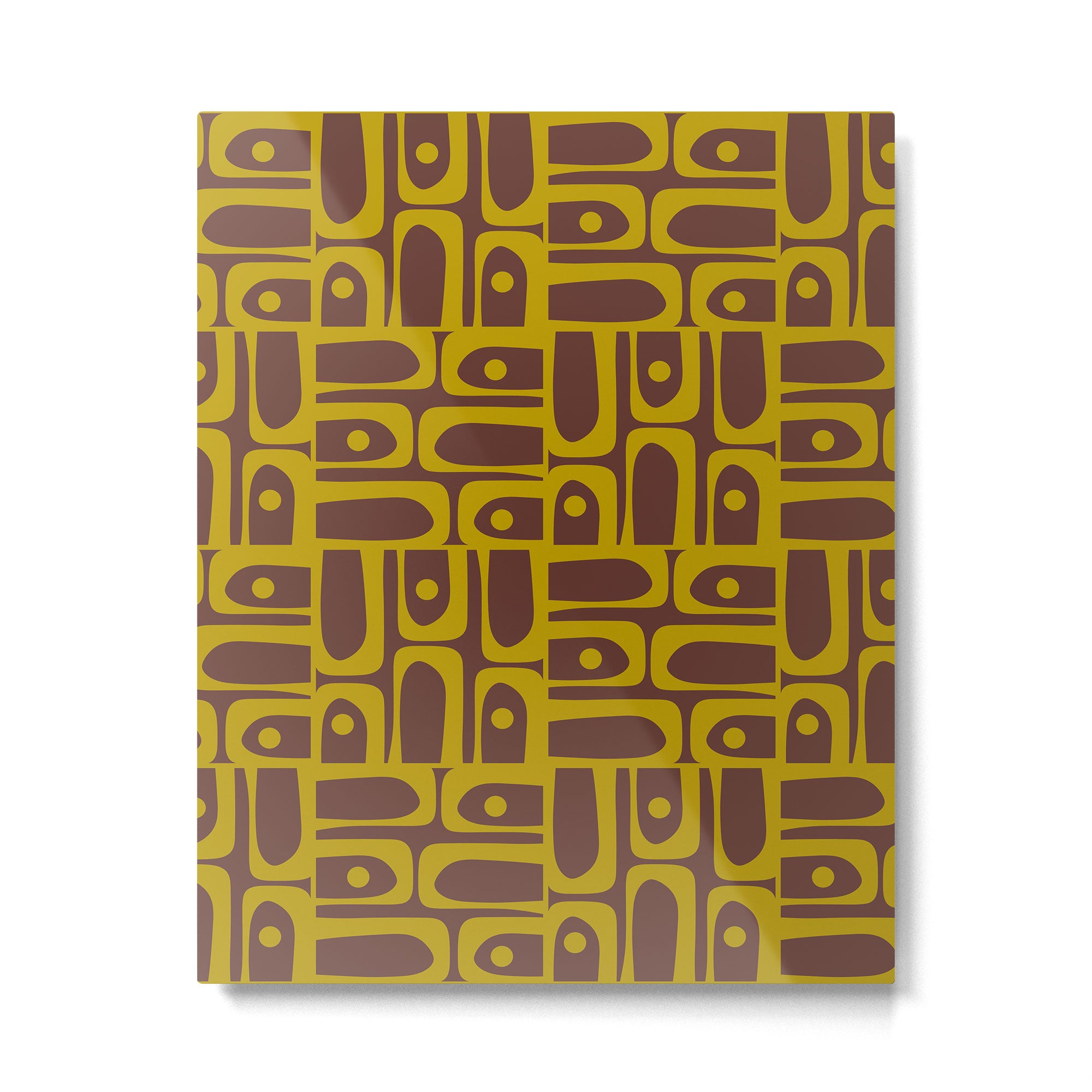 Eclectic Mid Century Modern Piquet Multi Pattern in Dark Brown and Chartreuse Olive Metal Print Gallery Image 6