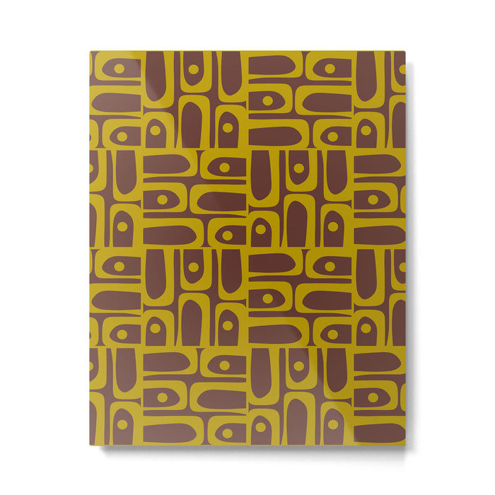 Eclectic Mid Century Modern Piquet Multi Pattern in Dark Brown and Chartreuse Olive Metal Print Gallery Image 1