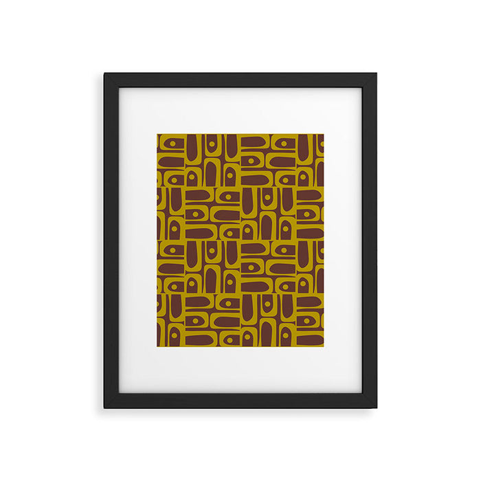 Eclectic Mid Century Modern Piquet Multi Pattern in Dark Brown and Chartreuse Olive Framed Art Print Gallery Image 1