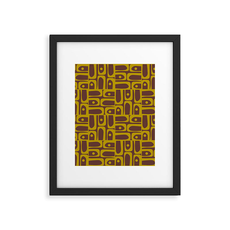 Eclectic Mid Century Modern Piquet Multi Pattern in Dark Brown and Chartreuse Olive Framed Art Print Gallery Image 6