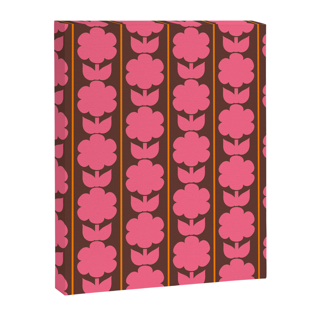 Eclectic Retro Contemporary Floral Jonnty Flowers and Stripes Pattern Pink Brown Orange Canvas Print Gallery Image 8