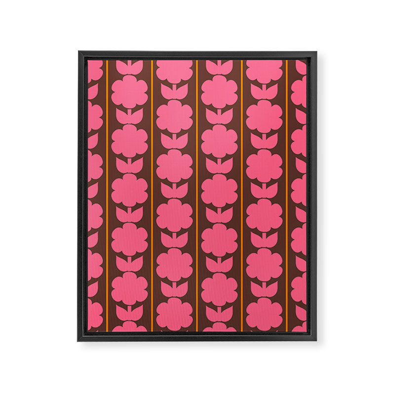 Eclectic Retro Contemporary Floral Jonnty Flowers and Stripes Pattern Pink Brown Orange Framed Canvas Print Gallery Image 8