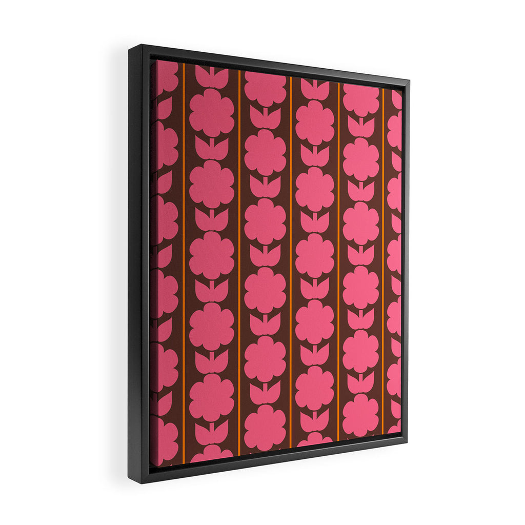 Eclectic Retro Contemporary Floral Jonnty Flowers and Stripes Pattern Pink Brown Orange Framed Canvas Print Gallery Image 2