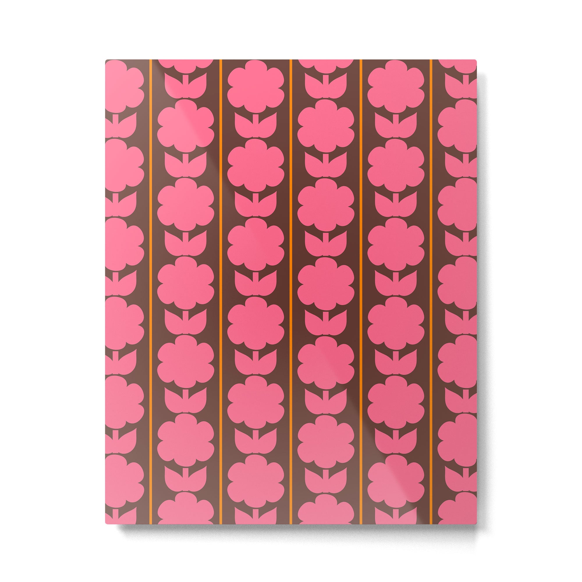Eclectic Retro Contemporary Floral Jonnty Flowers and Stripes Pattern Pink Brown Orange Metal Print Gallery Image 6