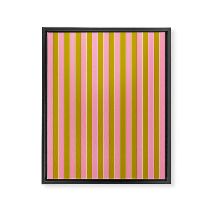 Eclectic Stripes Vertical Colorful Pink and Chartreuse Pattern Framed Canvas Print Gallery Image 1