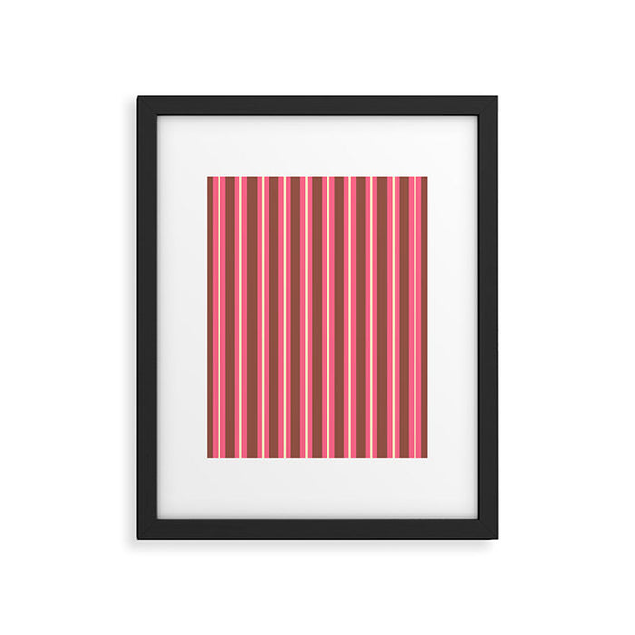 Eclectic Stripes Vertical Pattern in Brown Pink Cream Framed Art Print Gallery Image 1