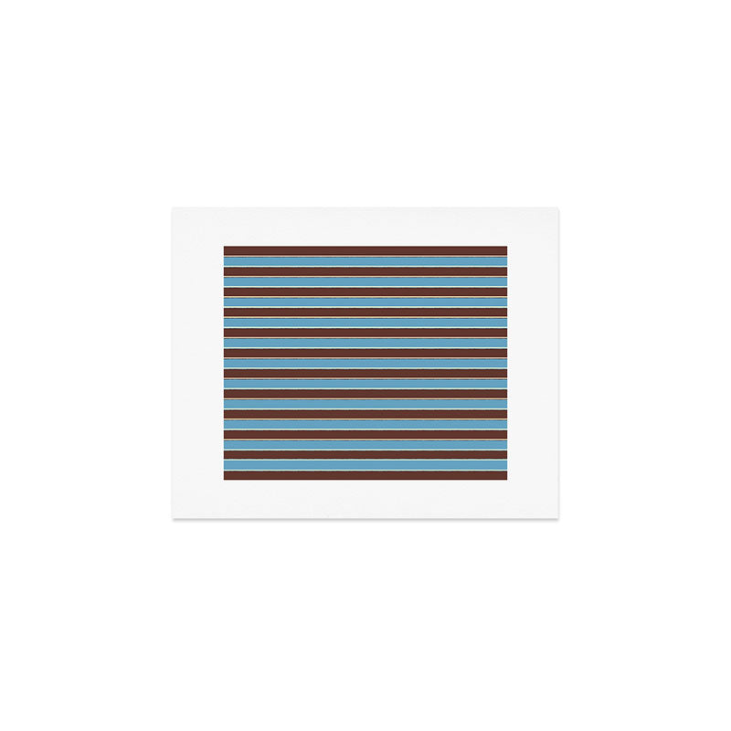 Eclectic Watercolor Paper Stripes Pattern Blue Brown Cream Art Print Gallery Image 1