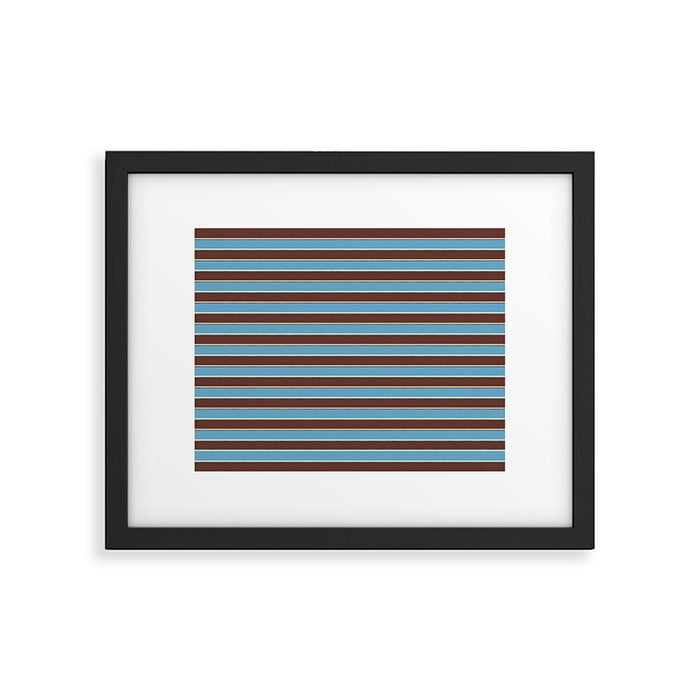 Eclectic Watercolor Paper Stripes Pattern Blue Brown Cream Framed Art Print Gallery Image 1