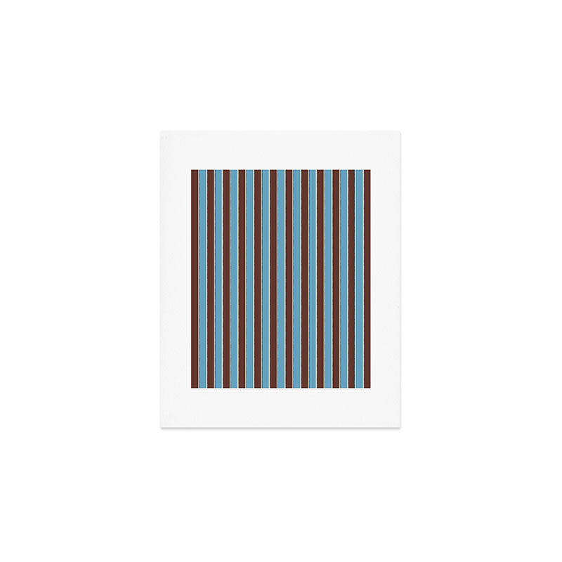 Eclectic Watercolor Paper Stripes Vertical Pattern Blue Brown Cream Art Print Gallery Image 1