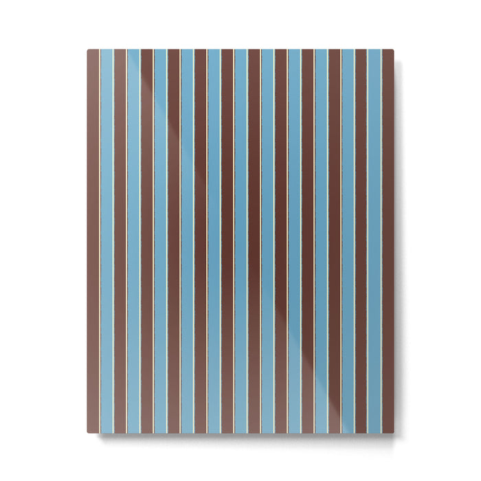 Eclectic Watercolor Paper Stripes Vertical Pattern Blue Brown Cream Metal Print Gallery Image 1