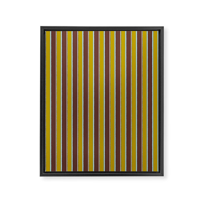 Eclectic Watercolor Paper Stripes Vertical Pattern Chartreuse Brown Blue Cream Framed Canvas Print Gallery Image 1