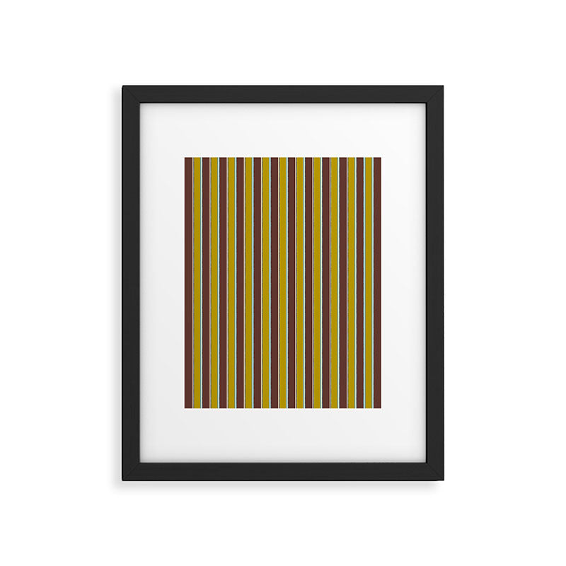 Eclectic Watercolor Paper Stripes Vertical Pattern Chartreuse Brown Blue Cream Framed Art Print Gallery Image 5