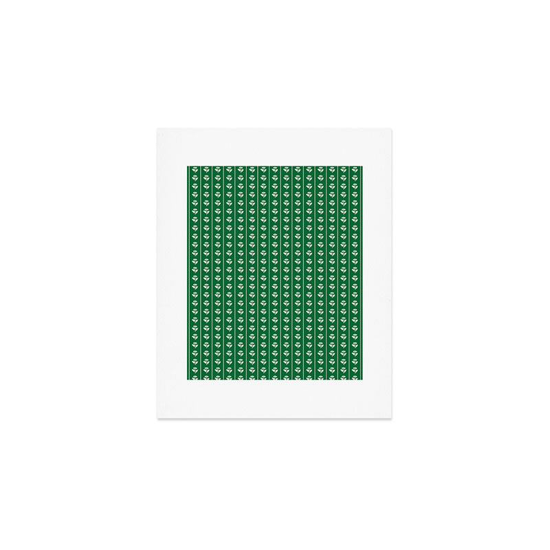 Emerald Green Vintage Cottage Flowers and Stripes Pattern Art Print Gallery Image 1