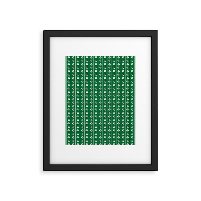 Emerald Green Vintage Cottage Flowers and Stripes Pattern Framed Art Print Gallery Image 6