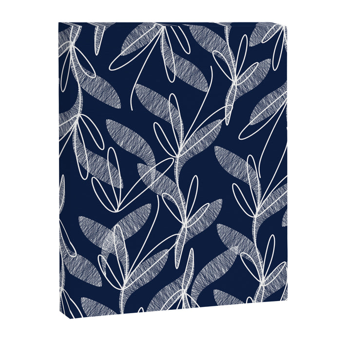 Etched Leaves Botanical Pattern in White and Nautical Navy Blue Canvas Print Gallery Image 1