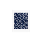 Etched Leaves Botanical Pattern in White and Nautical Navy Blue Art Print Gallery Image 1