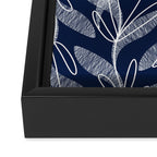 Etched Leaves Botanical Pattern in White and Nautical Navy Blue Framed Canvas Print Gallery Image 3