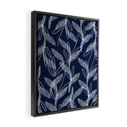 Etched Leaves Botanical Pattern in White and Nautical Navy Blue Framed Canvas Print Gallery Image 2