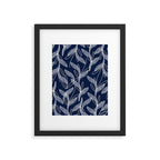 Etched Leaves Botanical Pattern in White and Nautical Navy Blue Framed Art Print Gallery Image 6