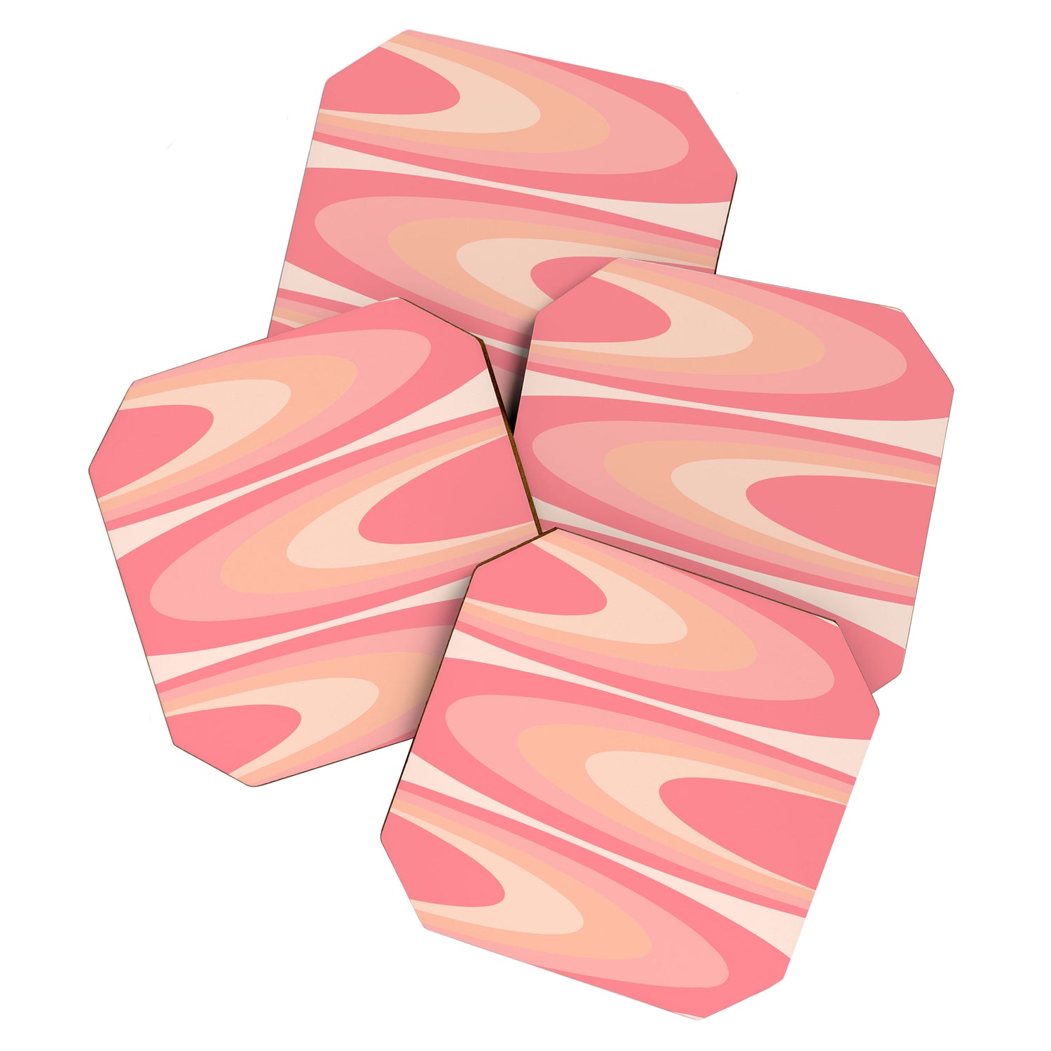 Fab Waves Retro Abstract Pattern in Pink and Blush Coaster Gallery Image 1