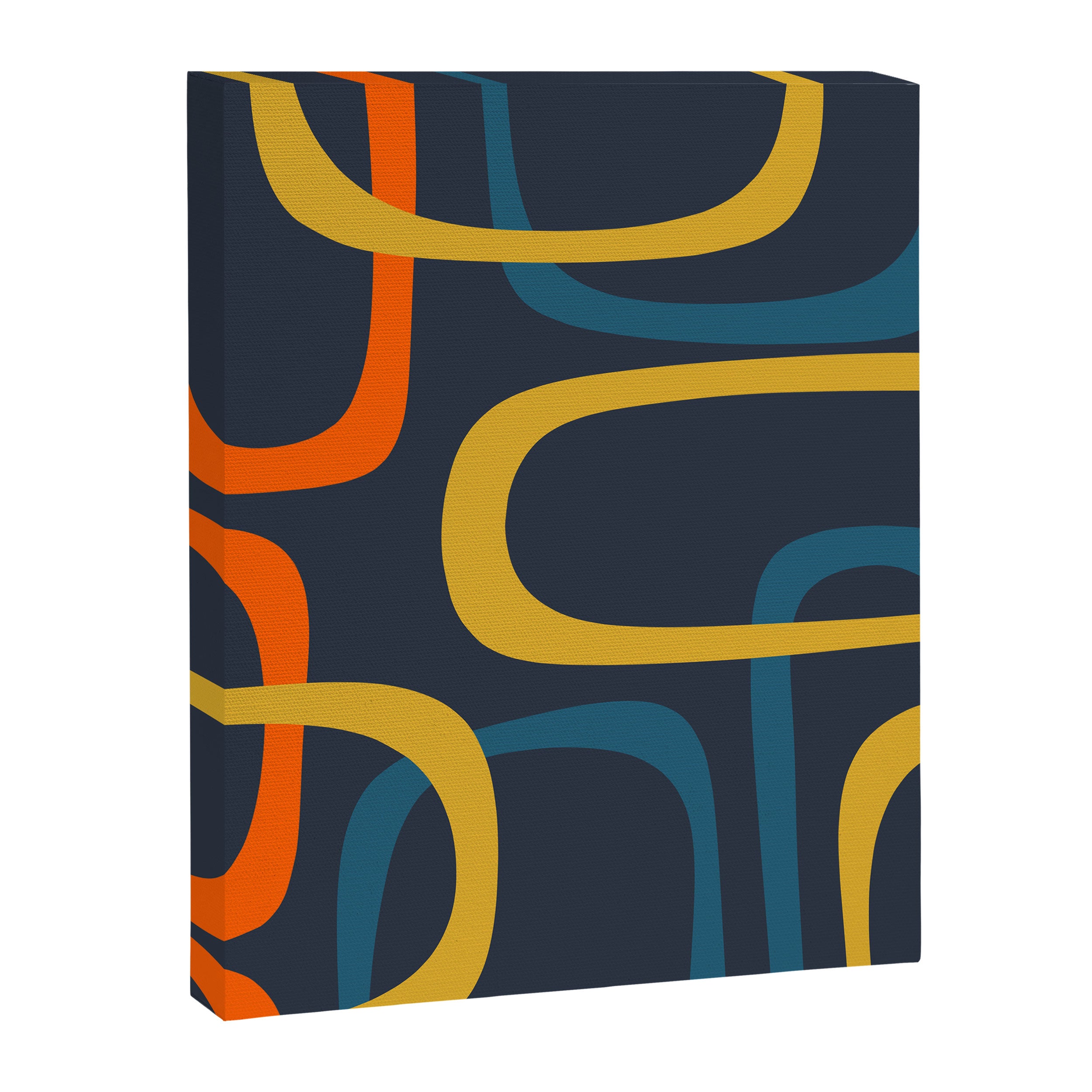 Fine Loops Mid Century Modern Pattern Blue Orange Mustard Canvas Print Gallery Image 8