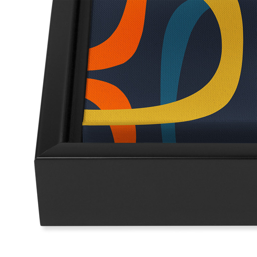 Fine Loops Mid Century Modern Pattern Blue Orange Mustard Framed Canvas Print Gallery Image 3