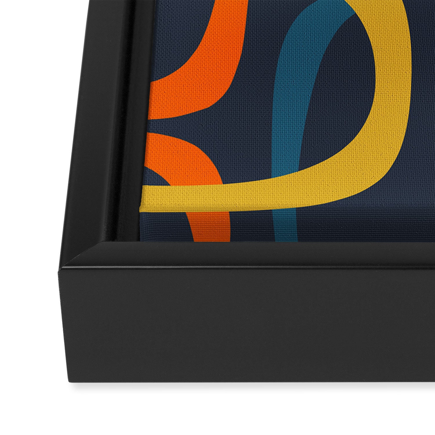 Fine Loops Mid Century Modern Pattern Blue Orange Mustard Framed Canvas Print Gallery Image 3