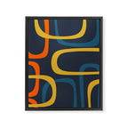 Fine Loops Mid Century Modern Pattern Blue Orange Mustard Framed Canvas Print Gallery Image 8