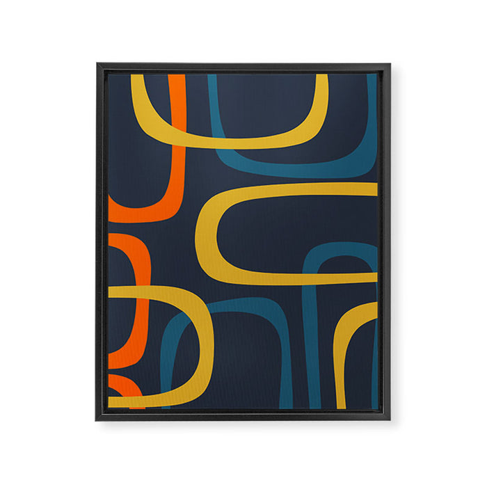 Fine Loops Mid Century Modern Pattern Blue Orange Mustard Framed Canvas Print Gallery Image 1