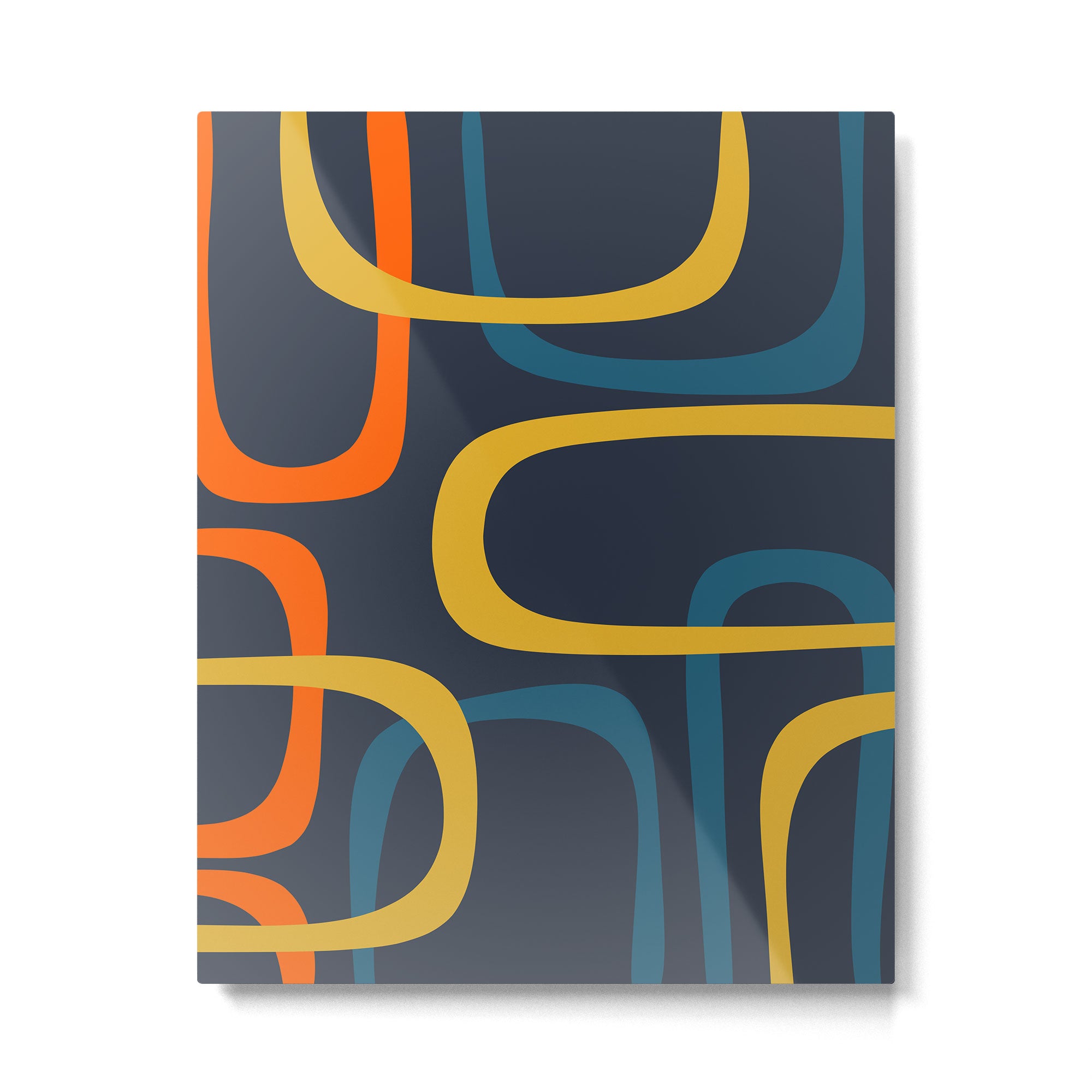 Fine Loops Mid Century Modern Pattern Blue Orange Mustard Metal Print Gallery Image 6